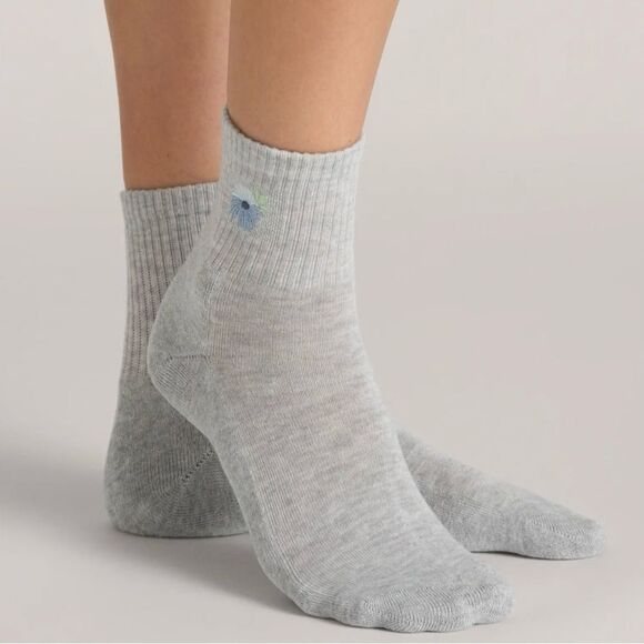 Ted Baker Blue Gray White High Quarter Crew Floral Embroidery Stretch Socks 3pk - Picture 4 of 12